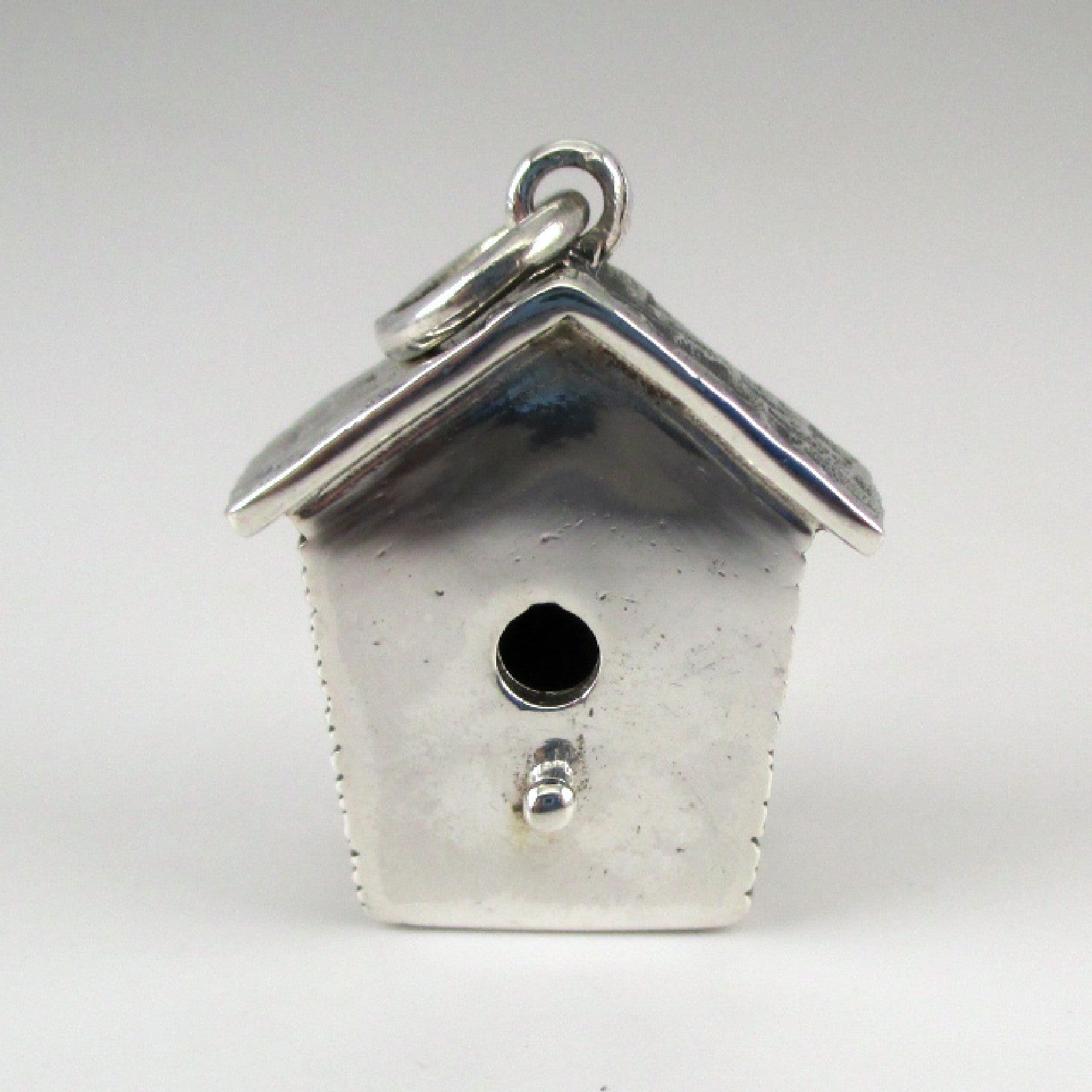 Sterling Silver Birdhouse Pendant for Necklace Large Charm Bird Bluebird