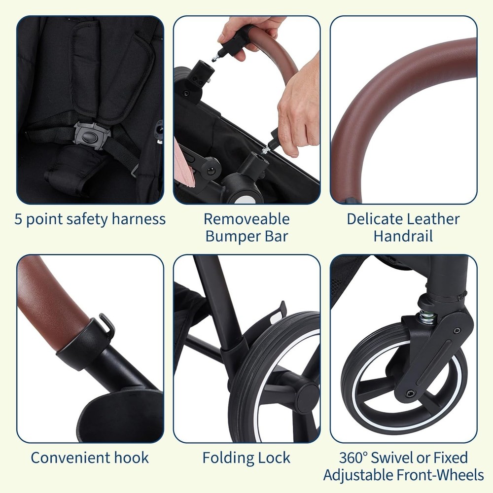 Double Stroller for Infant & Toddler, Reversible Tandem Stroller, One-Hand Fold