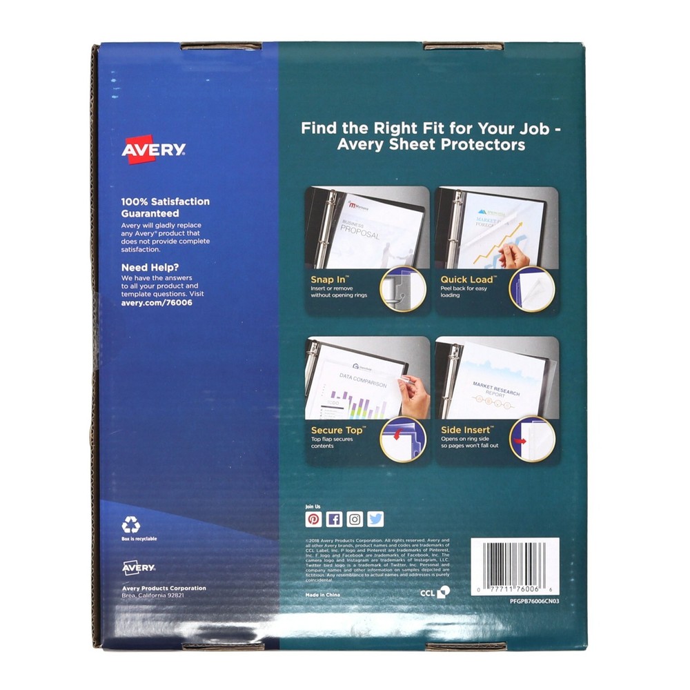 Avery 76006 Clear Sheet Protector Top Load Acid Free 500 Sheets Sealed Packages