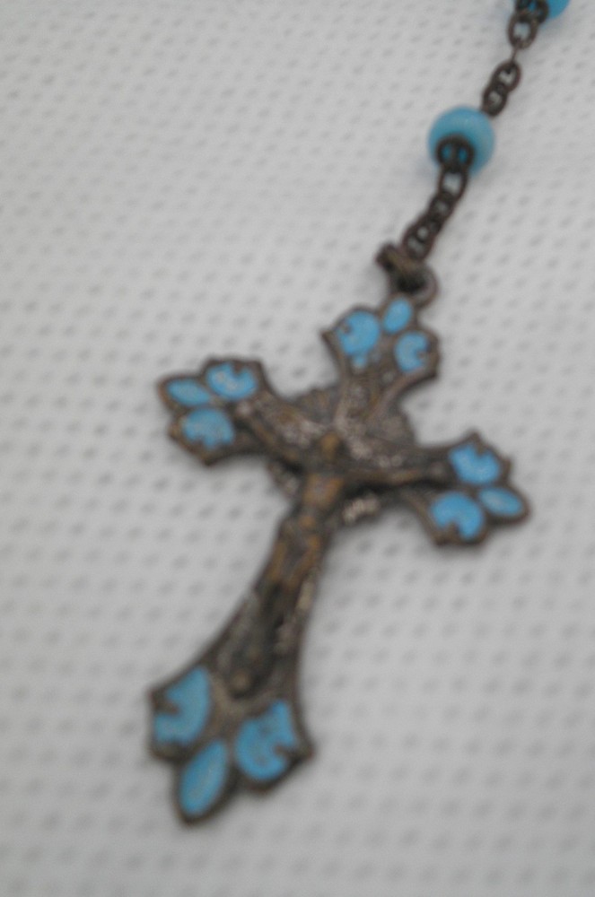 Delphite colored glass rosary 17" long