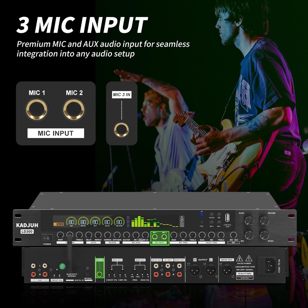 LD300 Professional KTV Digital Pre-stage Effector Anti-howling Audio Processor
