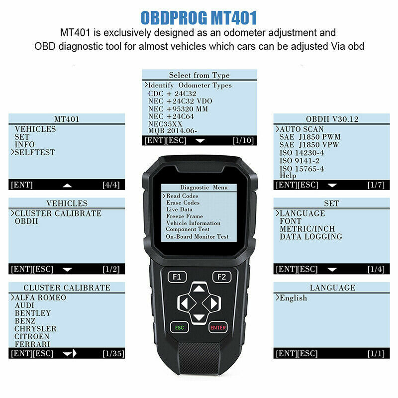 OBDPROG MT401 Cluster Mileage Odometer Correction Car OBD2 Scanner Code Reader