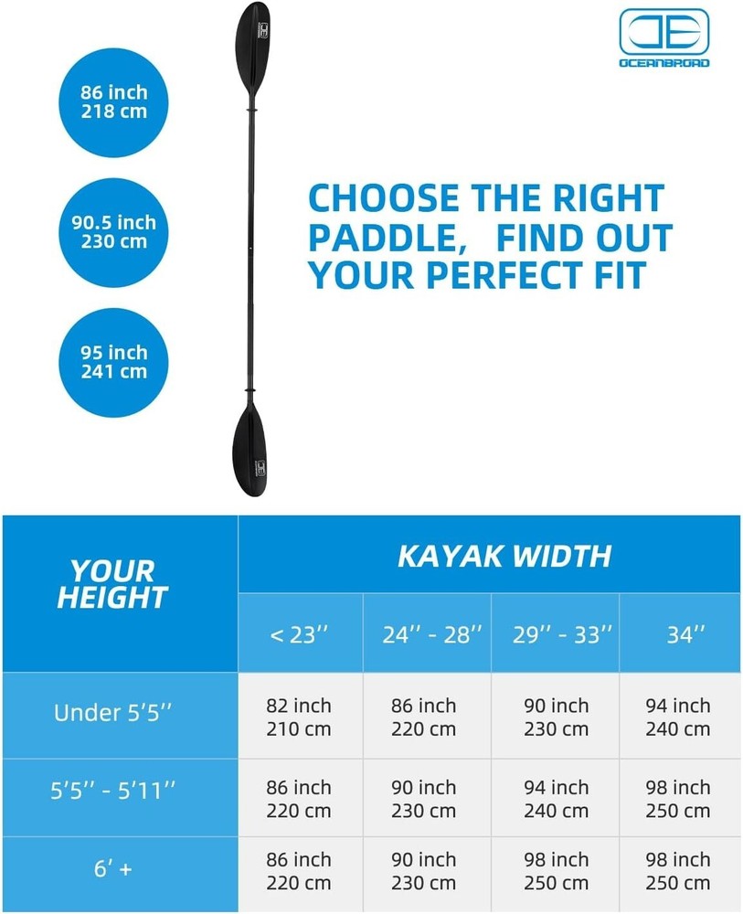 Durable 95in Kayak Paddle with Adjustable Angles & Bungee Leash - Lightweight