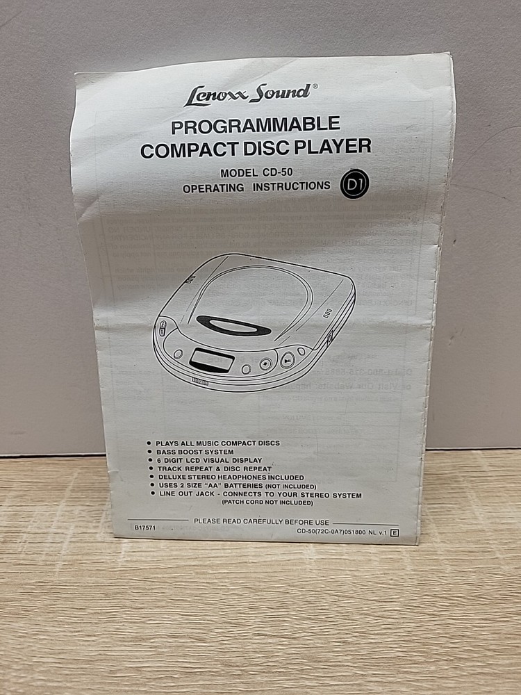 Lenox Sound CD-50 Compact Programmable CD Player Silver W/ Head Phones Tested