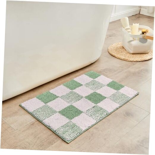 Checkered Bath mats for Bathroom 1'4" x 2' (Rectangular) Checkered-sage Green