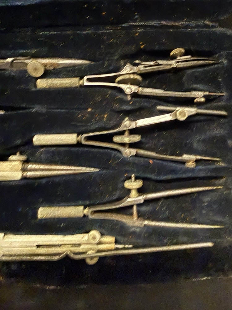 Vintage Drafting Compass & Divider Set w/ Case, New York Marking