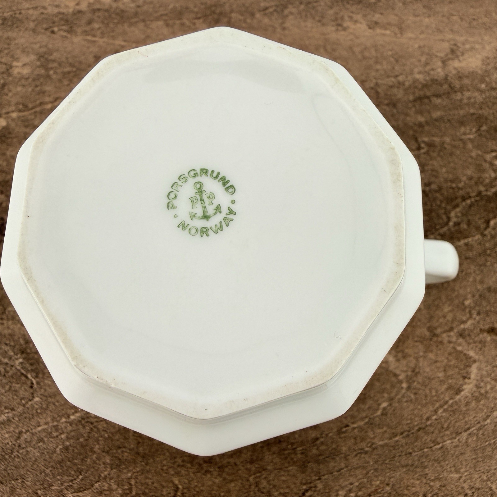 Vintage Porsgrund Norway Octavia Red Rim Coffee Tea Cup Mugs 8oz Faceted Set