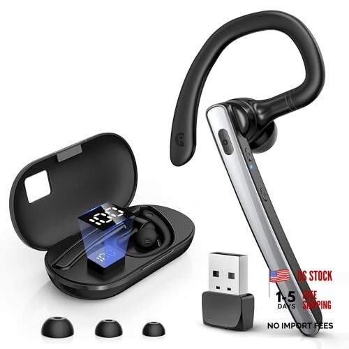 Bluetooth Headset V5.3, Wireless Bluetooth Earpiece with 600mAh Charging Case,