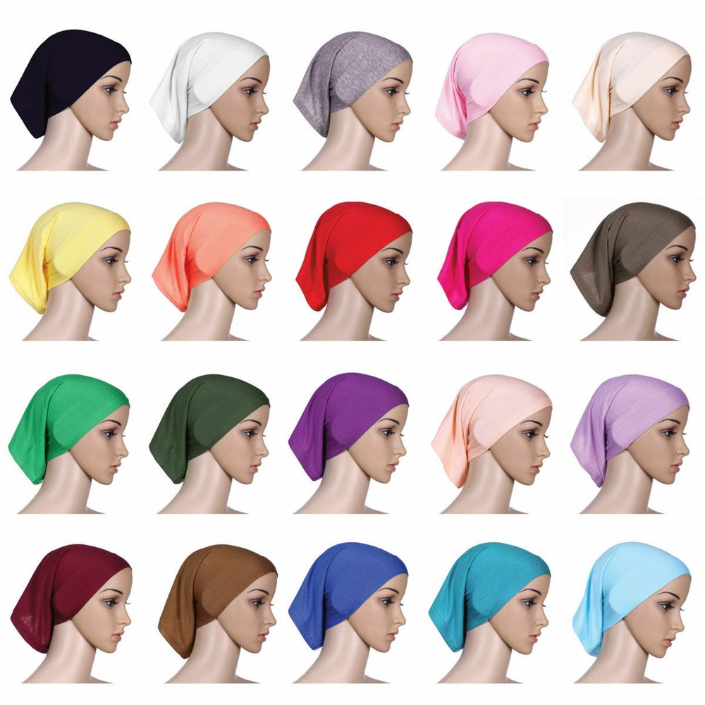 Muslim Inner Hijab Cap Underscarf Soft Head Wrap Stretch Hat Solid Turban Scarf