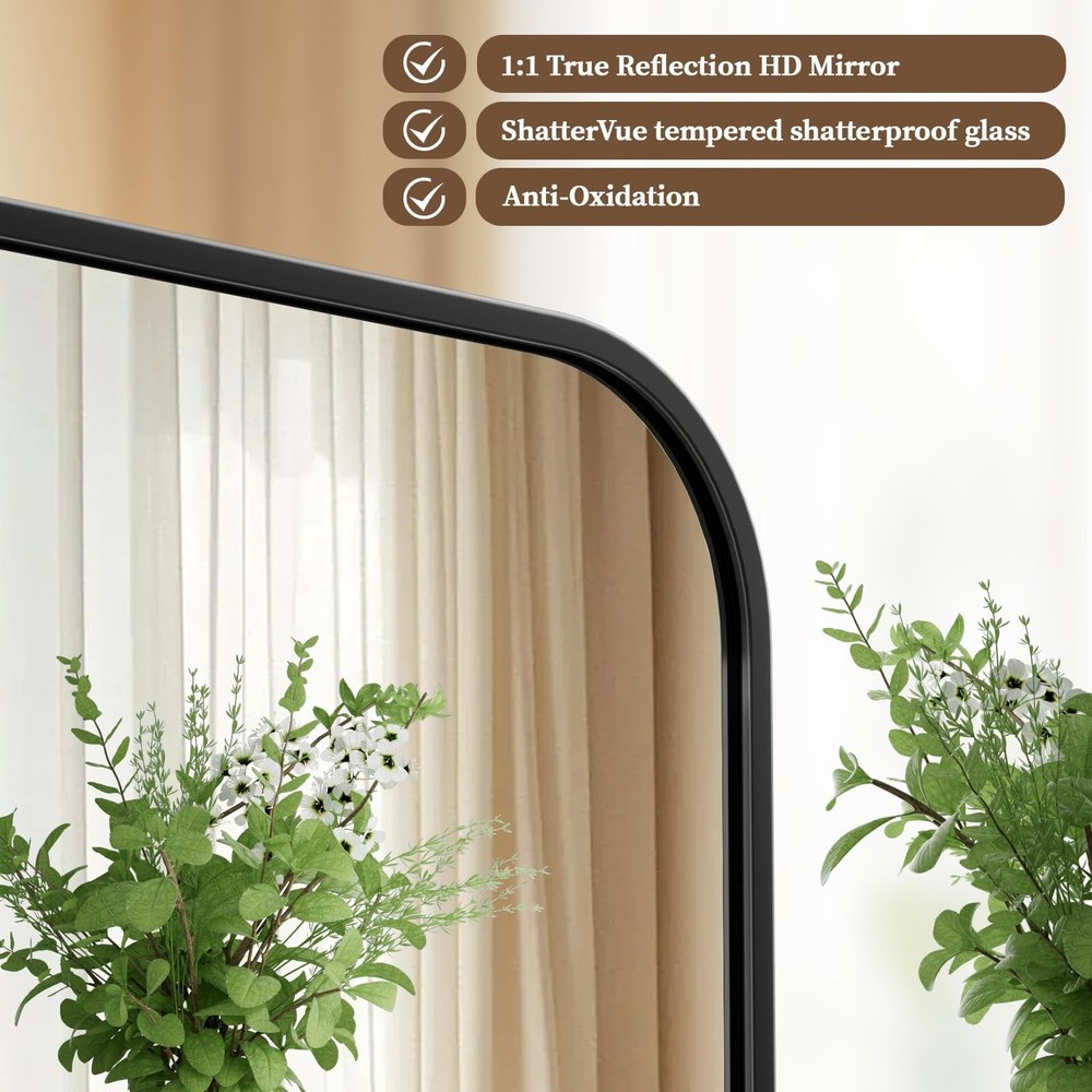 20" x 28" Rectangular Aluminum Alloy Frame Wall Mounted Bathroom Mirror with ...