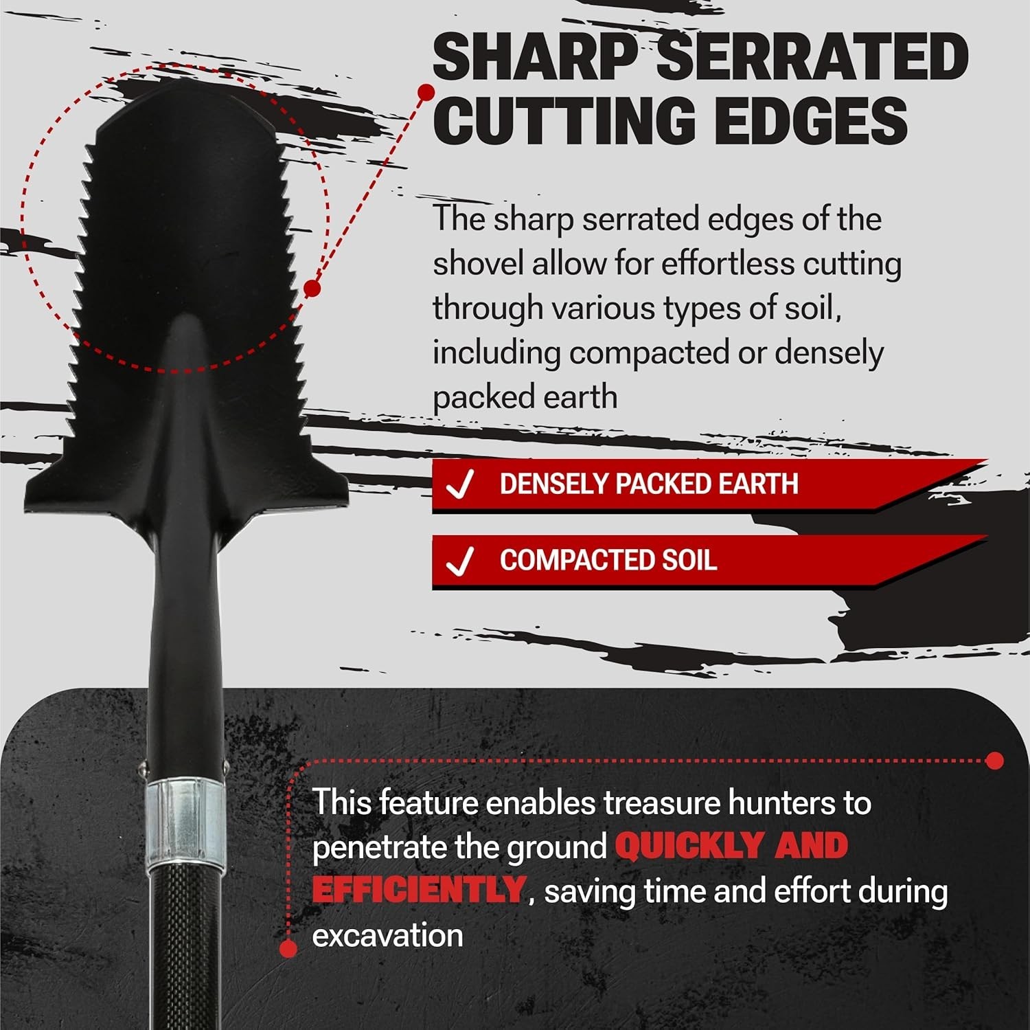 Carbon Metal Detecting Shovel Digging Tool W/ Double Serrated Blade –
