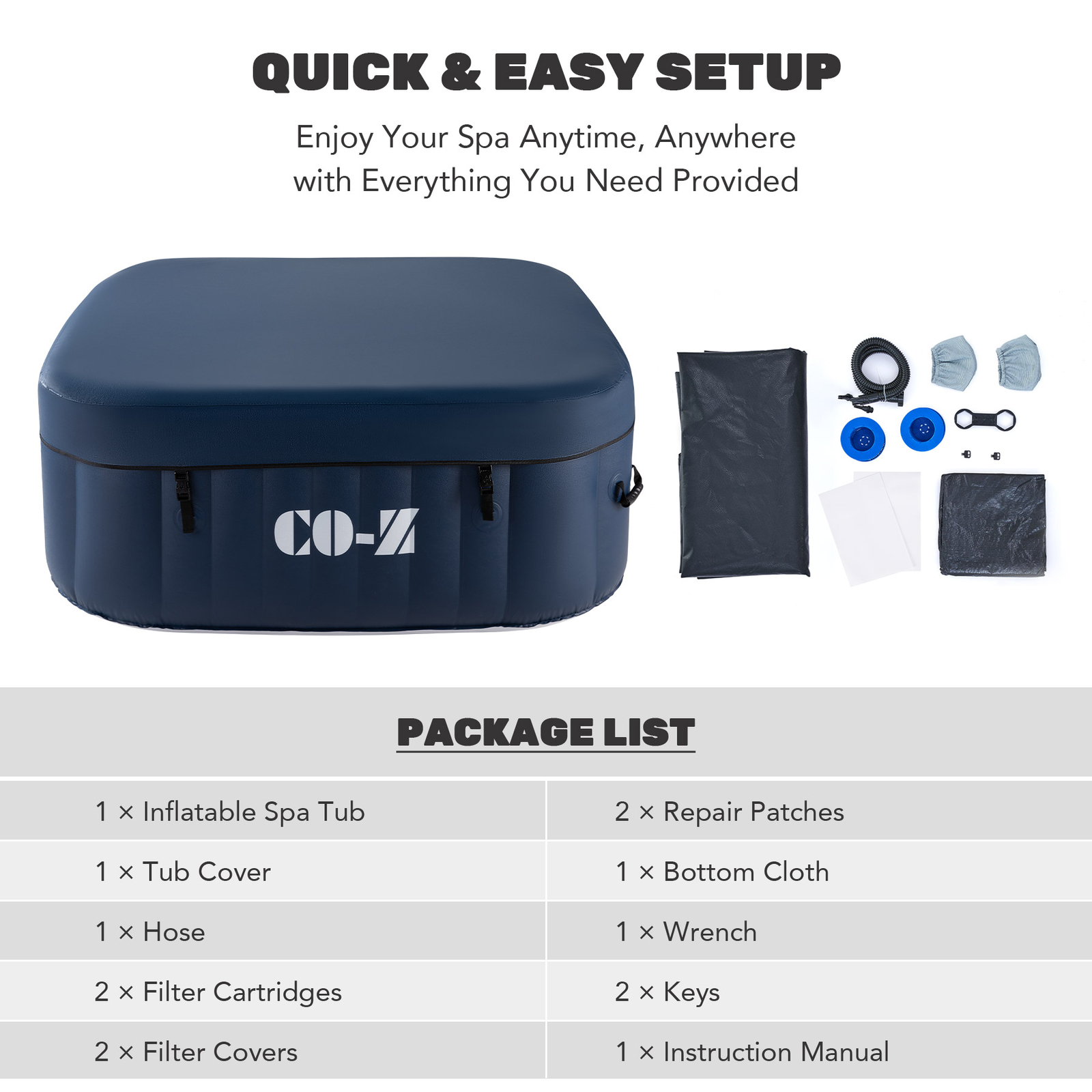 CO-Z 4 Person Portable Inflatable Outdoor 120 Air Jet Spa Hot Tub w Pump & Cover