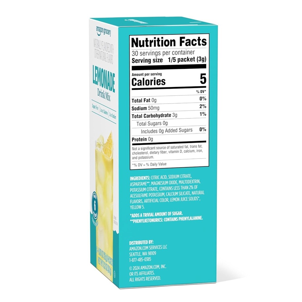 Amazon Grocery, Lemonade Drink Mix Singles, 3.2 Oz