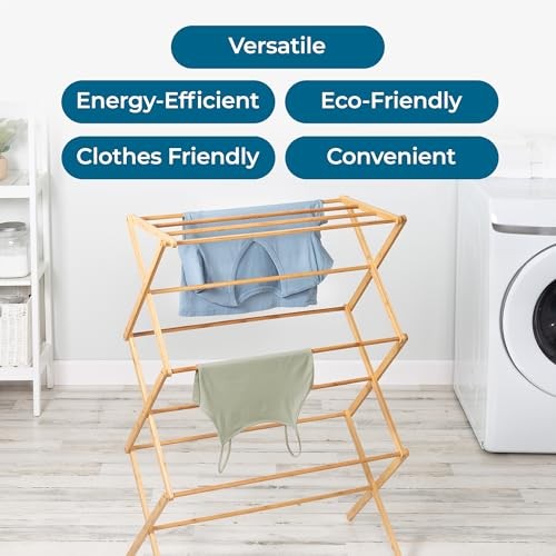 Collapsible Bamboo Drying Rack – Sturdy & Foldable Laundry Drying Rack, Space