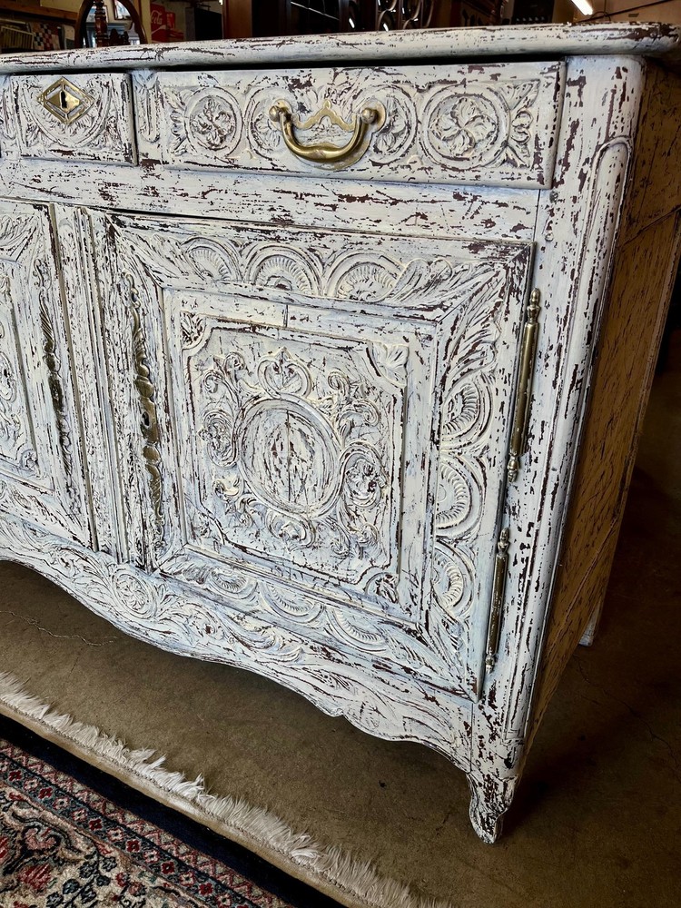 Antique Louis XV Style Buffet Sideboard Distressed White