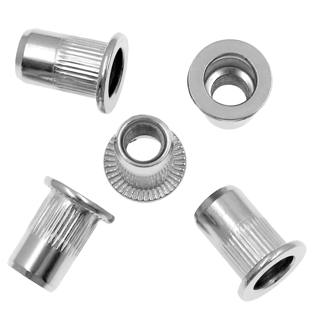 60Pcs M6 Rivet Nuts, 304 Stainless Steel Flat Head Rivnut Threaded Insert Nutse