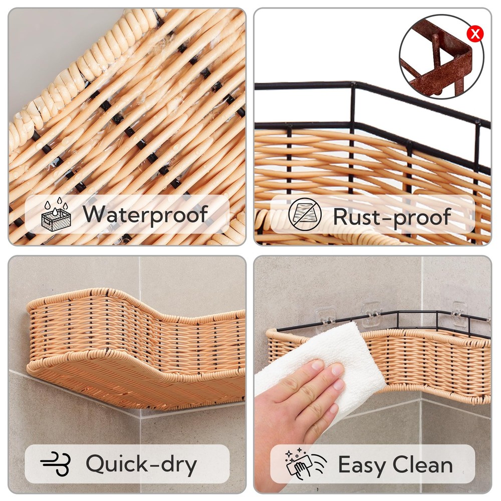 Corner Shower Caddy, 2 Pack Rustproof Corner Shelves, Wicker Shower Organizer...