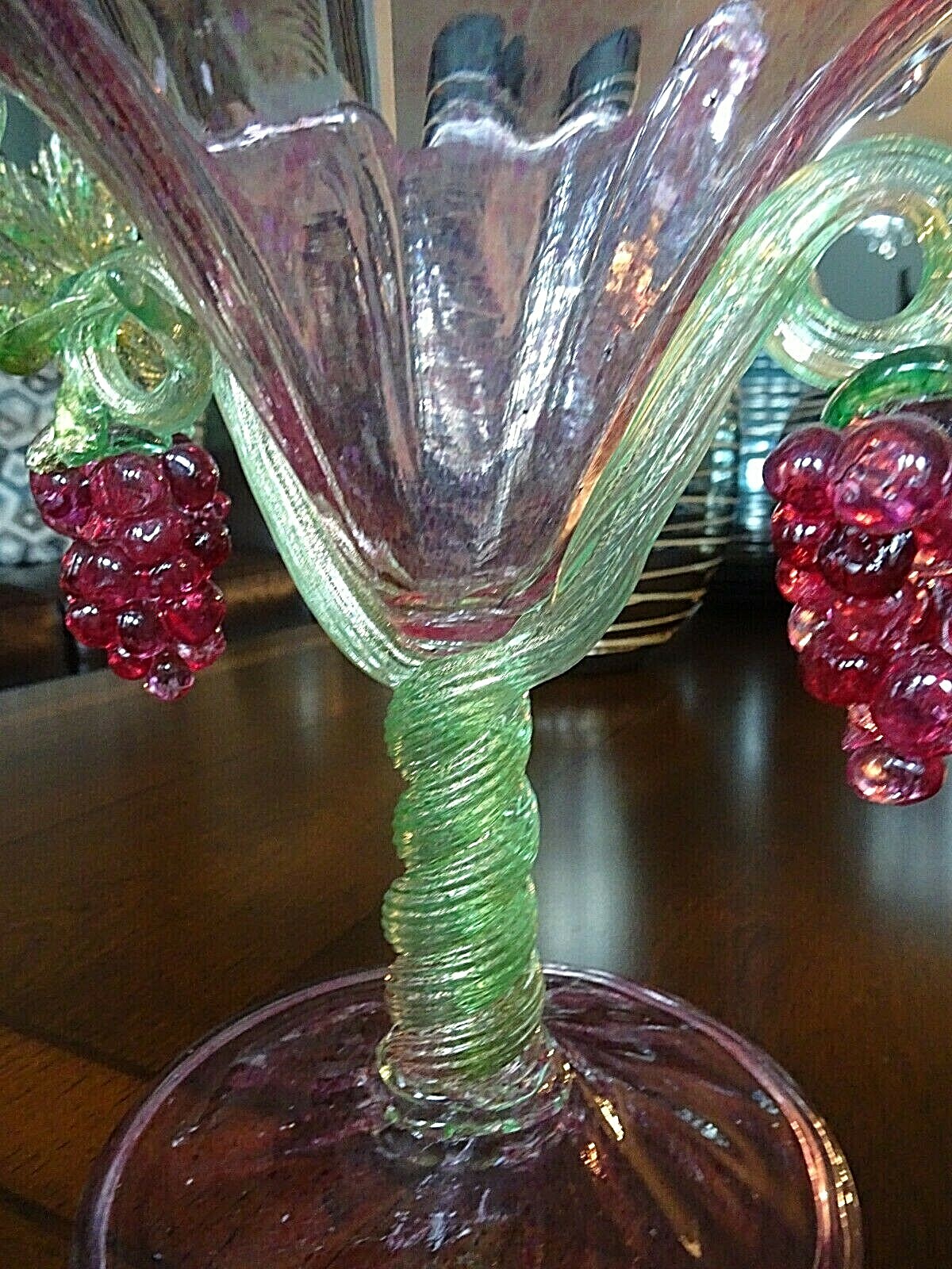 1930's SALVIATI MURANO ART GLASS Plum / Purple GRAPE Compote Footed Bowl 7.35"