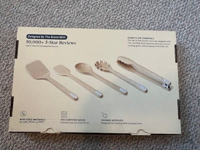 New in Box Caraway Wooden Utensil Set - 5 Piece Cooking Utensil Set