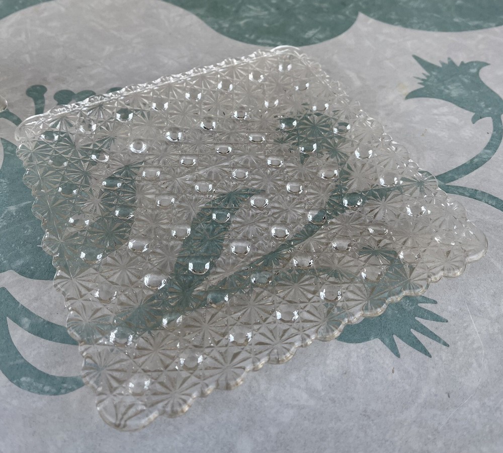 Wright/Smith Glass Daisy & Button Clear Square Plate Mini Pitcher 3 Toed Kettle