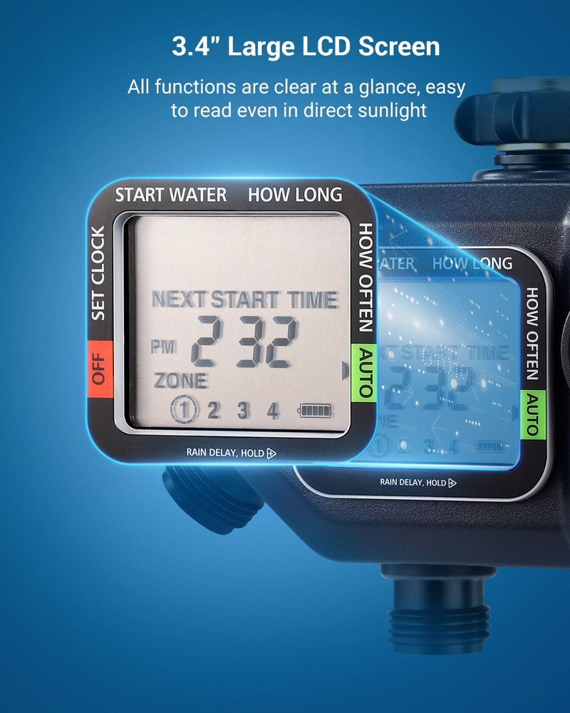 DEWENWILS Sprinkler Timer 4 Zone,Programmable Outdoor Faucet Hose Water Timer