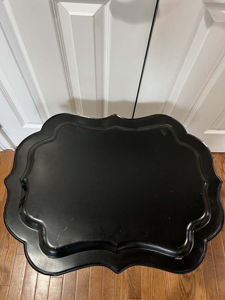 Antique Hand Painted Tole Tray On Folding Table Base