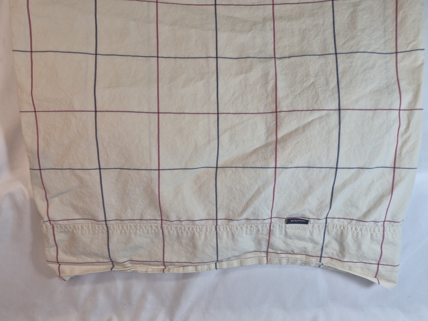 2- VTG Nautica Pillowcases 100% Cotton King & Queen #67468 Cream Grid Navy Check