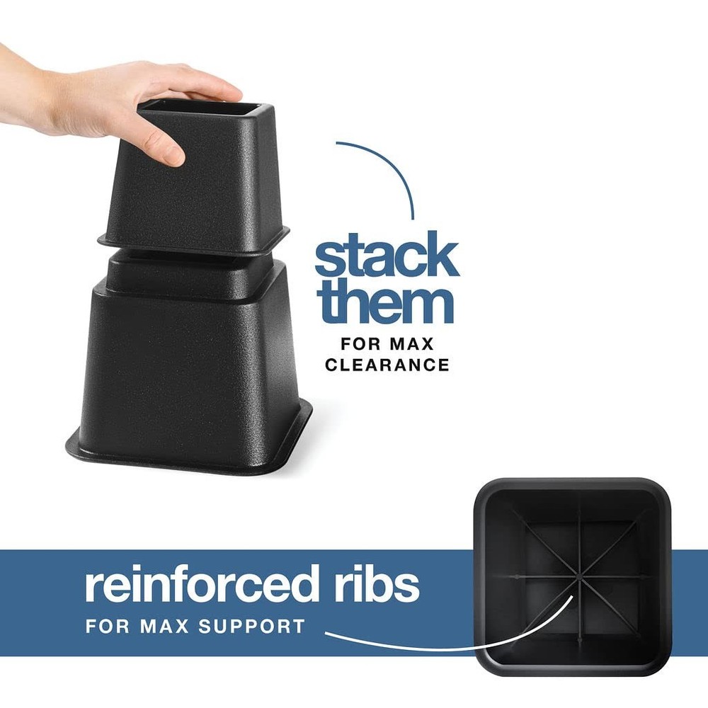 Adjustable Stackable Bed Frame Risers for Elevation & Under-Bed Storage - Heavy-
