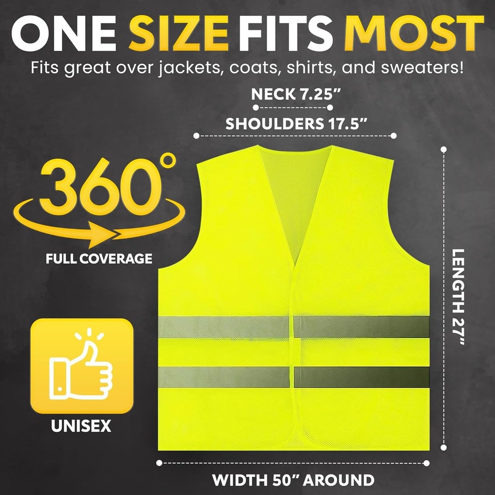 PeerBasics Safety Vests 10 Pack Yellow High Visibility Reflective Mesh