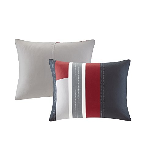 Casual Comforter Set Sporty Design, Vibrant Color, Full/Queen Stripe Black/Red