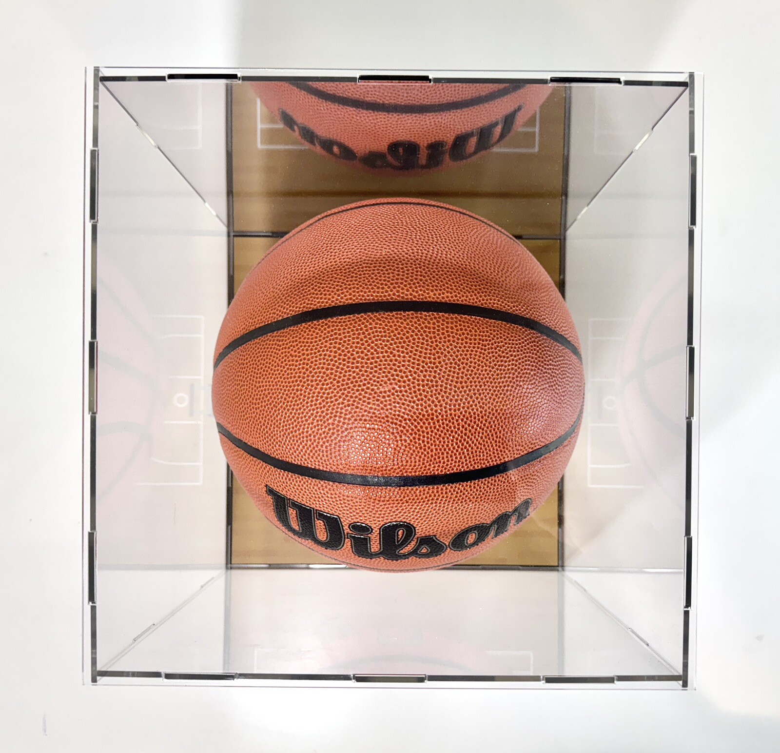Full Size Basketball Display Case with Acrylic Court Base & Mirror Back