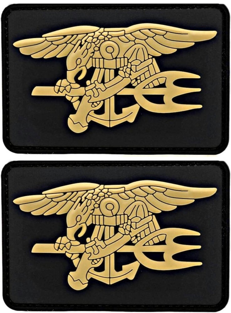 Navy Seal Trident PVC RUBBER MORALE PATCH  -2PC  3"x2" HOOK BACK PVC