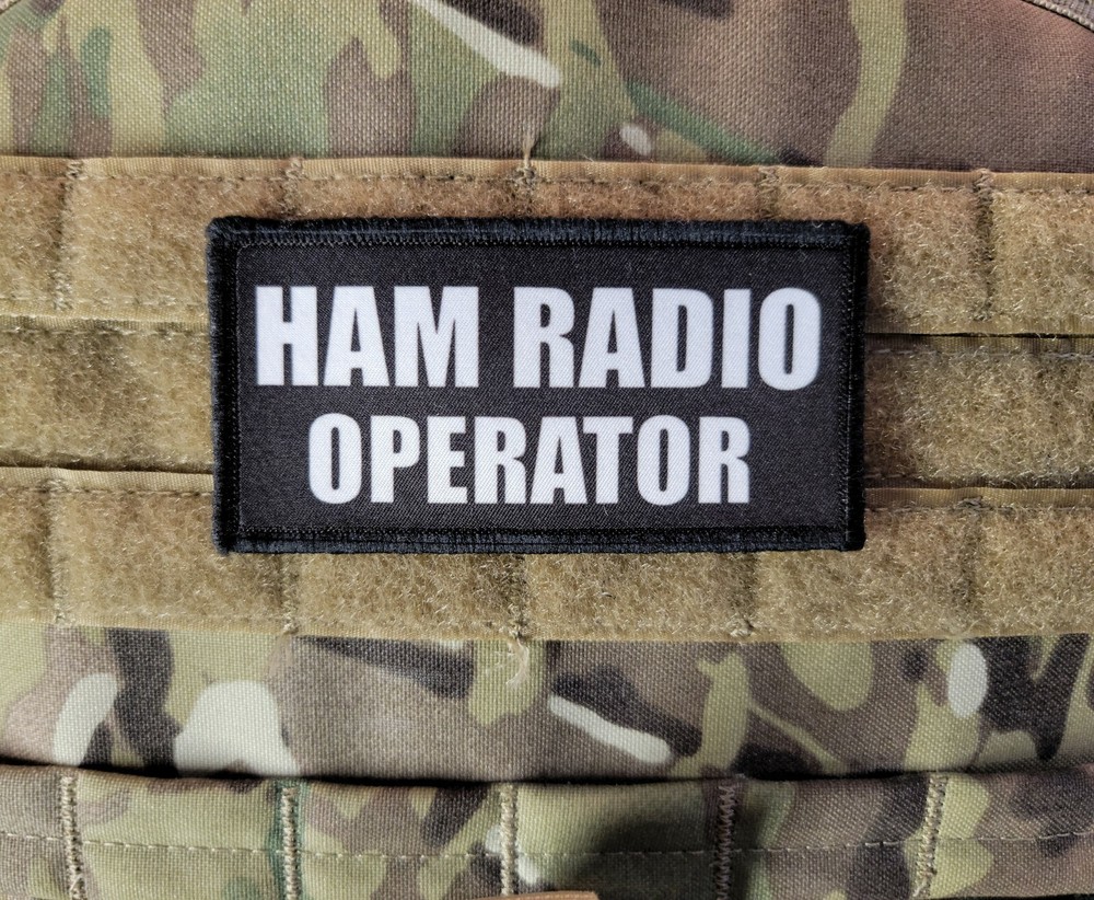2x4" HAM RADIO OPERATOR Patch Black White Tactical Hook Backed