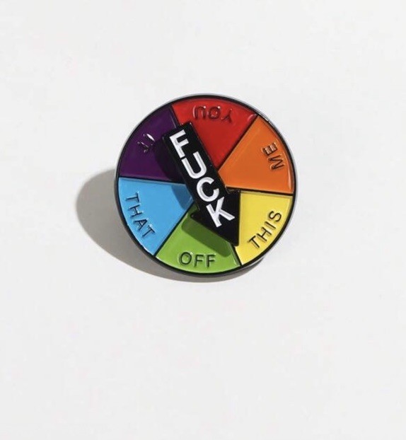 Funny Lapel Pin. Spinning Pointer.