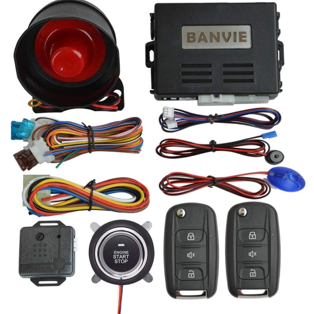 Car Alarm System with Remote Start kit & Push to Engine Start Stop Button
