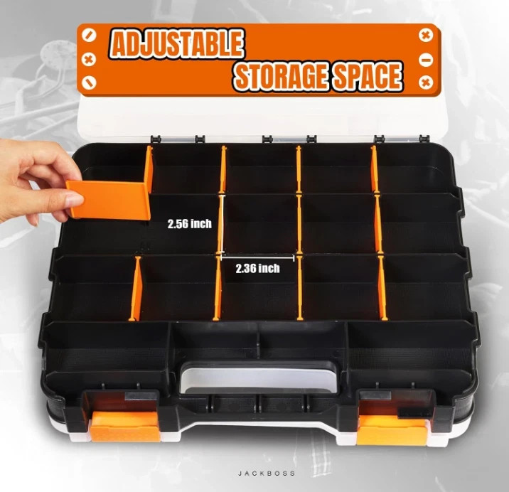 Tool Box with Transparent Lid, Double Side 34-Compartments Organizer Box, 2 Pack