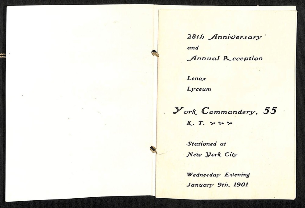 Knight's Templars 1901 28th Anniversary York Commandery NYC Program Scarce