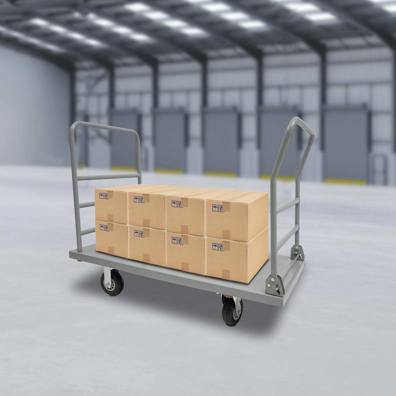 2000lbs Steel Platform Truck 48x24x36" Hand Push Flat Cart 2 Casters w/ Brake US