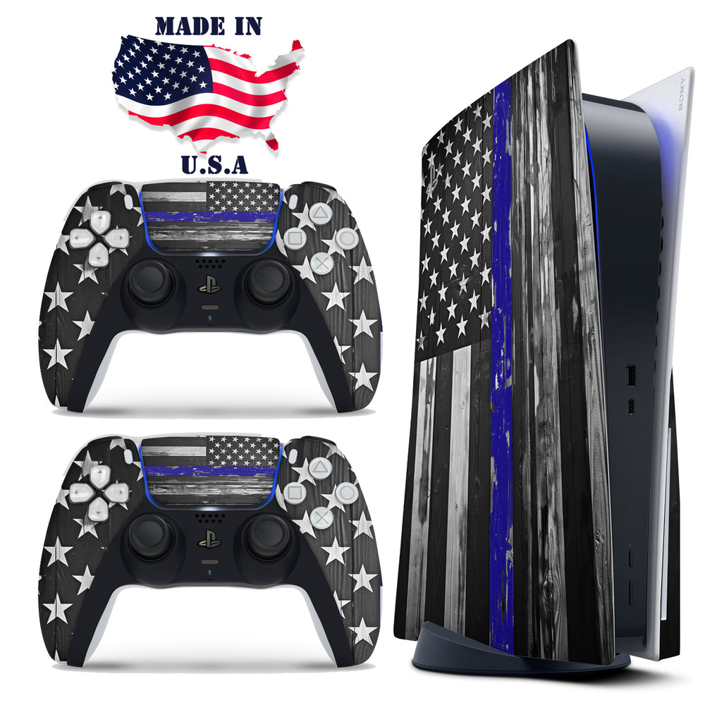 PS5 Disc Version Console & Controller Vinyl Skin Decal Wrap Thin Blue Line Flag