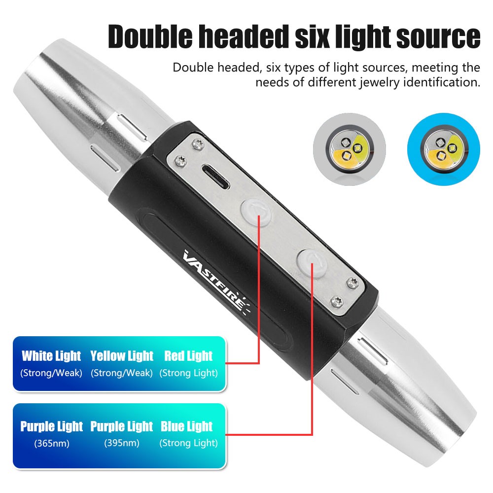 White/Yellow/BLUE/UV Light Work LED USB Flashlight Torch Gemologist Tool