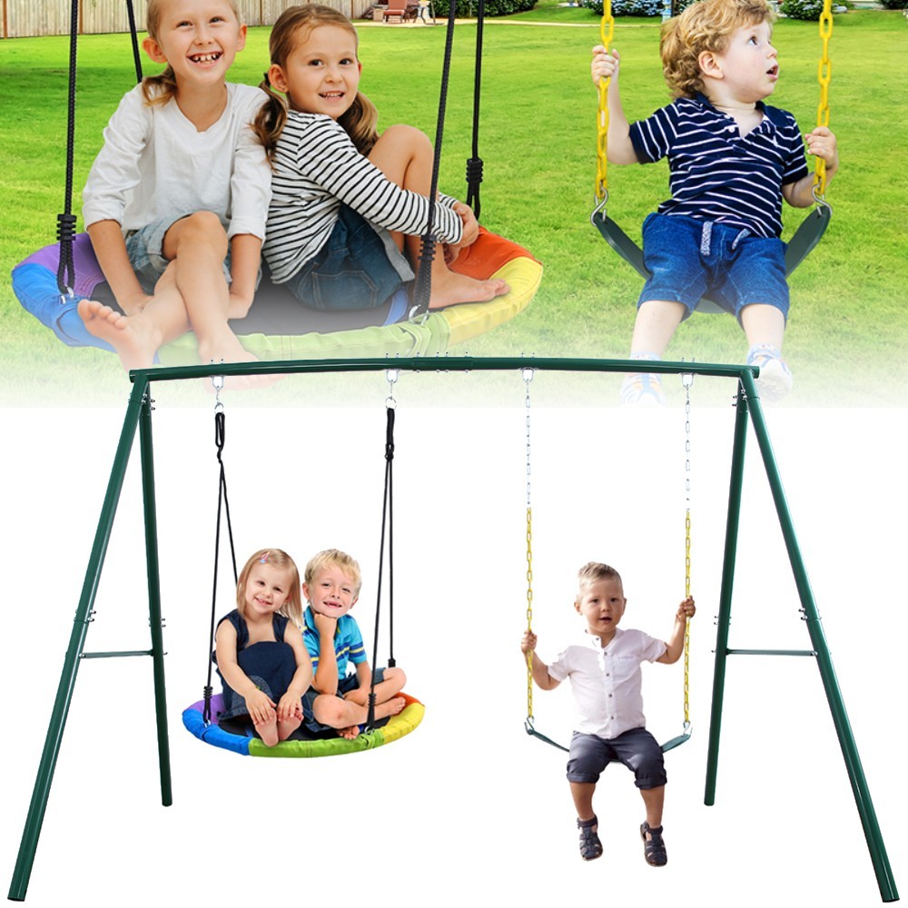440lb 2 Seat Backyard Swing Set Heavy Duty Metal Frame Swing Set with Two Swings
