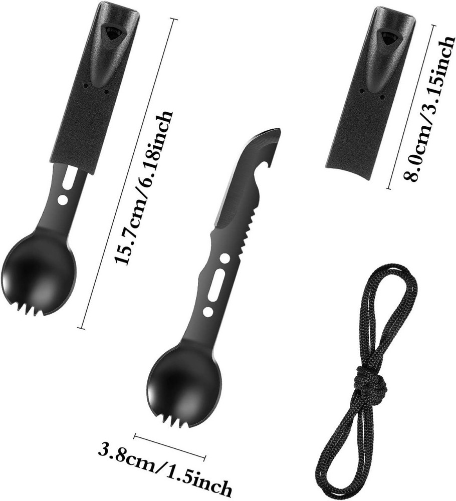 2 Pack Stainless Steel Spork and Knife Multi Function Camping Survival Flatware