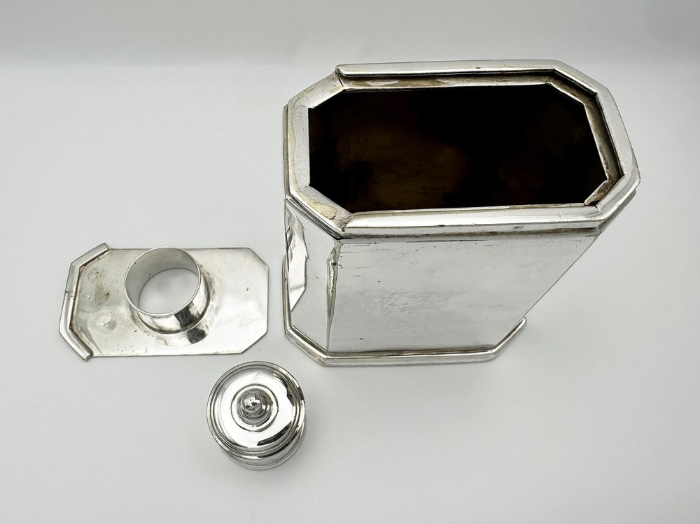 VICTORIAN CRESTED SLIDING TOP TEA CADDY SILVER PLATE 19TH CENTURY