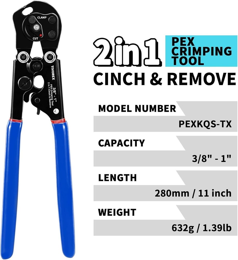 2-in-1 PEX Crimp Clamp Tool w/ Cutter Kit 3/8”-1” + 37 Clamps
