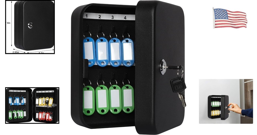 Lockable Wall Mount Key Lock Box with 20 Hooks - Secure Key Storage Solution