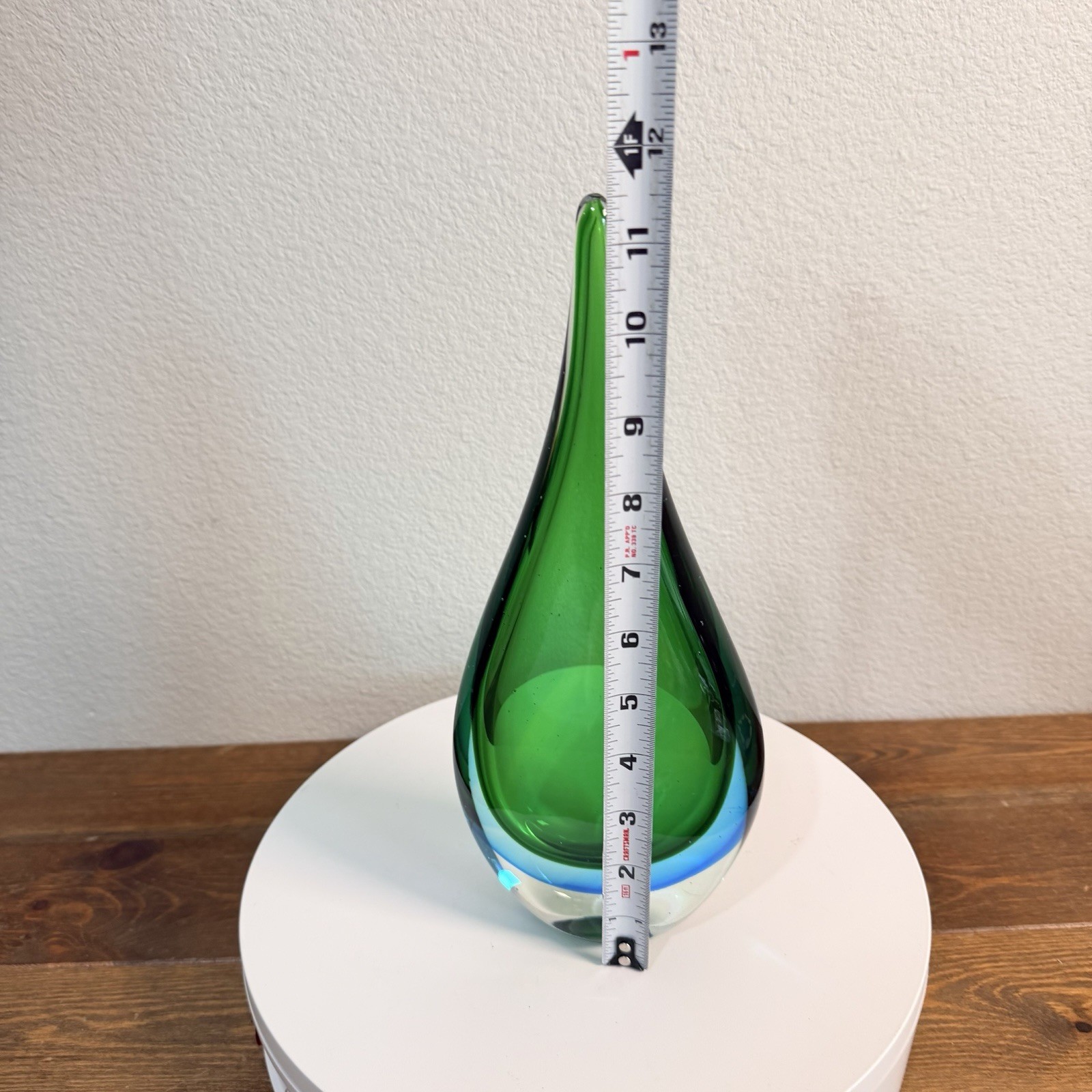 Vintage Italian Murano Style Art Glass Teardrop Sculpture Green BLUE 11.5”