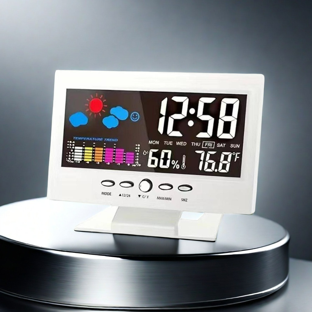 Weather Station Wireless Indoor Outdoor Thermometer,Alarm Clock (white)