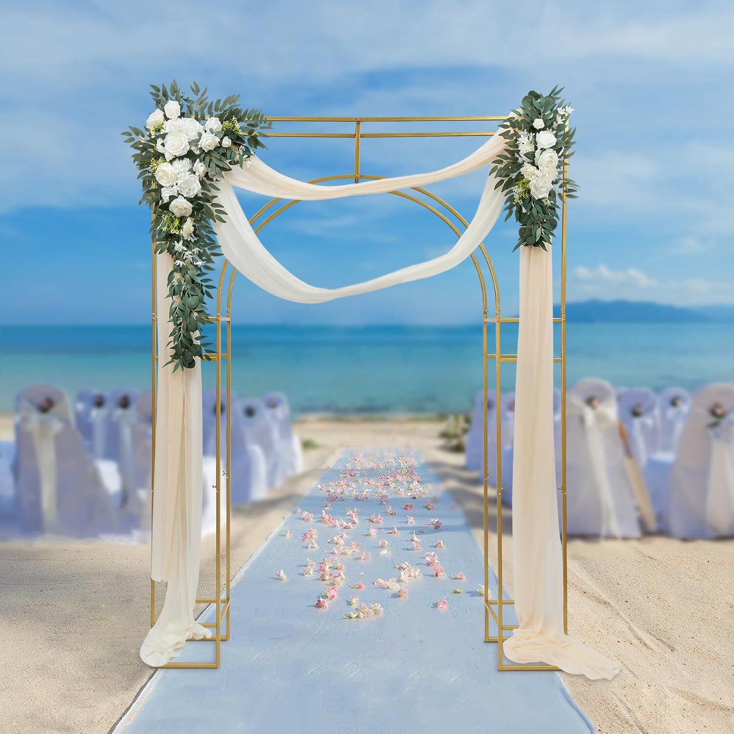 7.9ft Gold Wedding Arch Backdrop Stand, Square Arch Double Metal Balloon Arch
