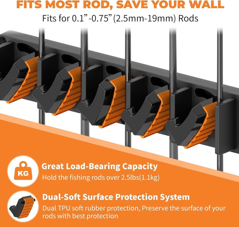Fishing Rod Holder Wall Mount, Vertical Rack for 10 Rods, 2 Pack