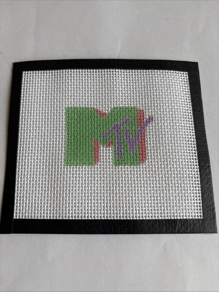 Handmade needlepoint canvas 6”90’s Theme beginner friendly 13 Mesh